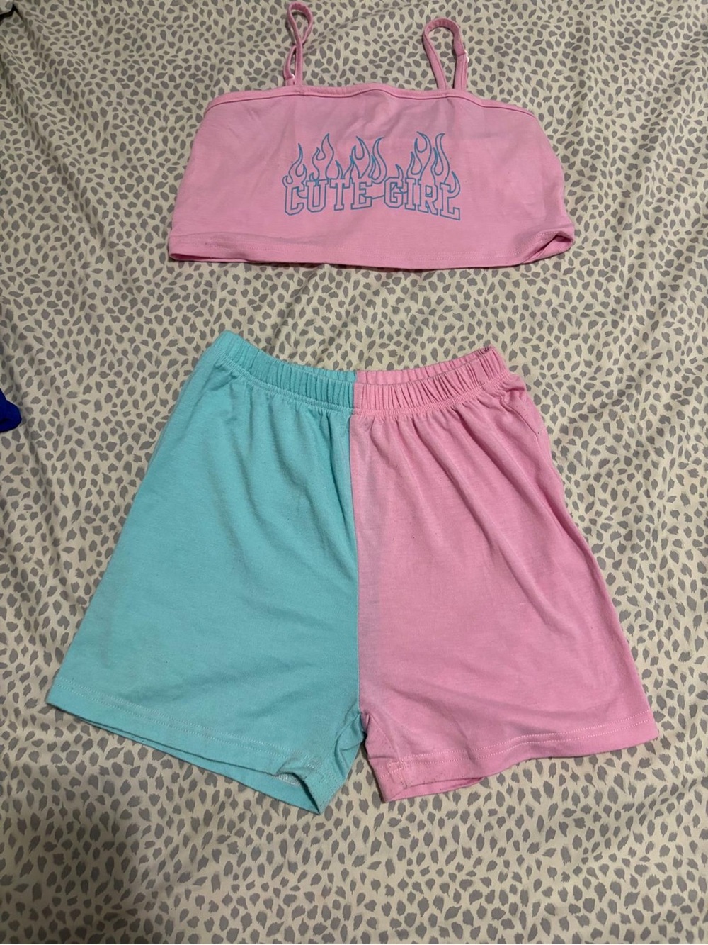 Cute Girl Pink & Aqua Kids Matching Set